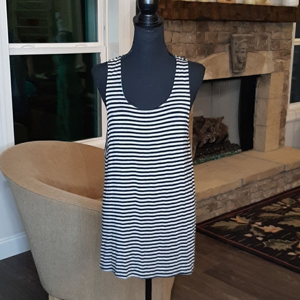 P.S. Kate Black and Gray Striped Tank Top